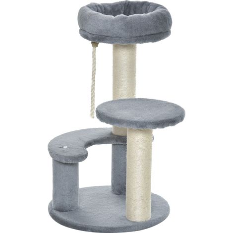 easycomfort albero per gatti a 3 livelli in peluche sisal naturale grigio ф40x65cm (1/5)