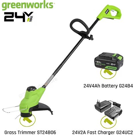 Greenworks Accu Grastrimmer 24V - 2AhTondeuse à gazon sur batterie Greenworks 24V - TORQDRIVE™ - 1 batterie 2Ah - Jardin et pelouse