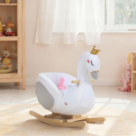 Dondolo a forma di cigno con ninna nanna, imbottitura morbida, struttura in legno, per bambini da 1,5 a 3 anni, 65x40x68 cm, bianco.