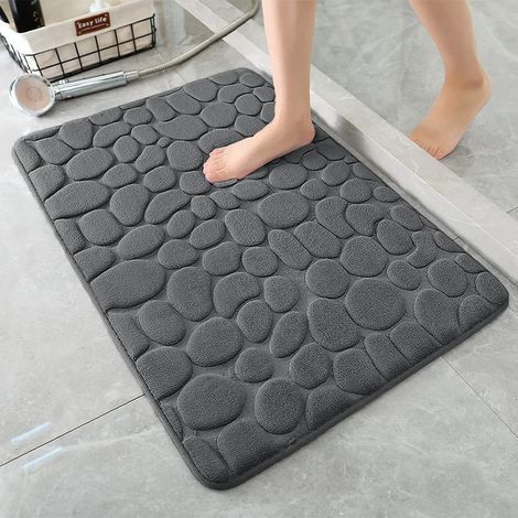Tapis de Bain en Mousse à mémoire de Forme - Tapis de Douche Absorbant - Tapis de Bain - Tapis décoratif - Antidérapant - pour Salle de Bain et Salon - 50 x 80 cm - Gris foncé,Éponge 18D (1/3)