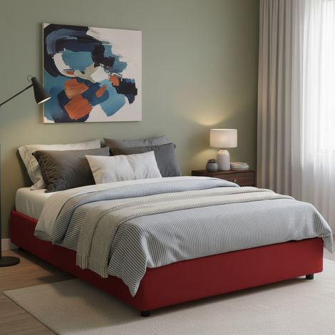 Dmora - Doppelbett Dcistan, Containerbett mit Stoffbespannung, 100% Made in Italy, Frontöffnung, passend für Matratze 160x190 cm, Rot (1/4)