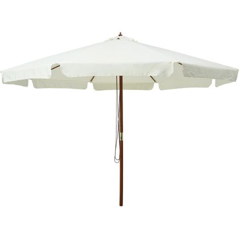 Parasol avec mât en bois 330cm Blanc sable (1/5)
