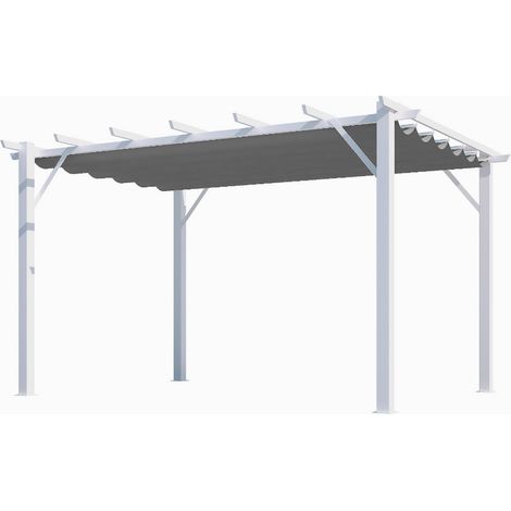 Pergola foresta gazebo in alluminio colore bianco con telo retrattile grigio 140g/mq, dimensioni 400x300x230h - Foresta (1/5)