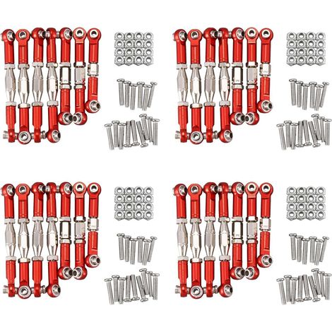 28x pour 144001 1/14 RC Pièces de Rechange de Voiture Métal Liaison Servo Tige Tige de Direction Cravate Tige Ensemble de Tiges, Rouge (1/5)
