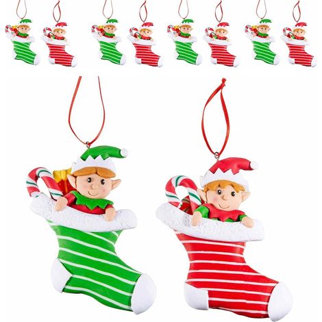 12 Decorazioni Artigianali per Albero di Natale a Forma di Elfo e Calza (1/3)