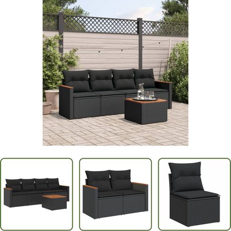vidaXL Rattanmöbel - 5-tlg. Garten-Sofagarnitur mit Kissen Schwarz Poly Rattan (1/5)