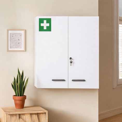 Hanging medicine cabinet blanc métal 2 doors 6 shelves en acier (1/5)