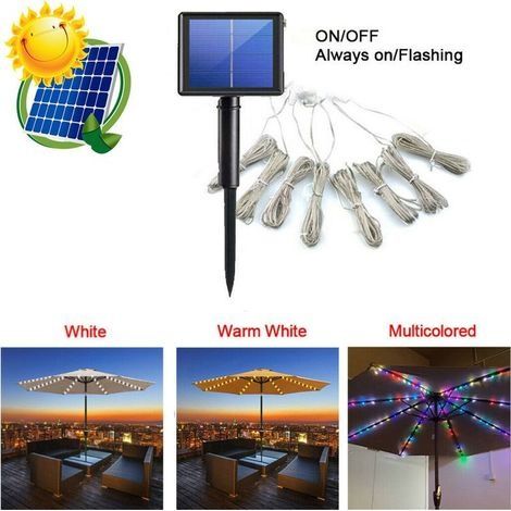 Lampes pour Parasol Solaire,104 LEDS Lumières De Parasol avec télécommande,8 Modes Eclairage LED pour parasol avec USB opéré pour Parasol de Jardin Terrasse Patio Extérieure Tente Camping(Chaud) (1/5)