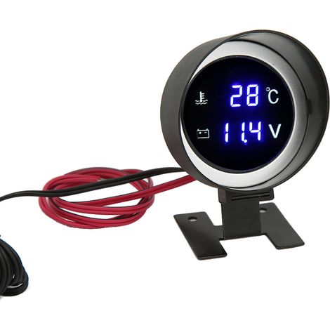 Manomètre numérique rond de température d'eau avec voltmètre LED CC 9V-36V et éclairage bleu pour voiture, moto et quad (1/5)