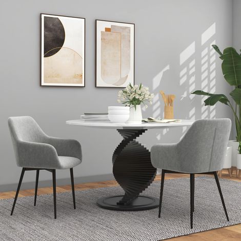 Juego de 2 sillas de comedor tapizadas de estilo nórdico, sillas de cocina de tela, sillón tapizado con reposabrazos y patas de acero para sala de estar, 54x57x80 cm, gris oscuro