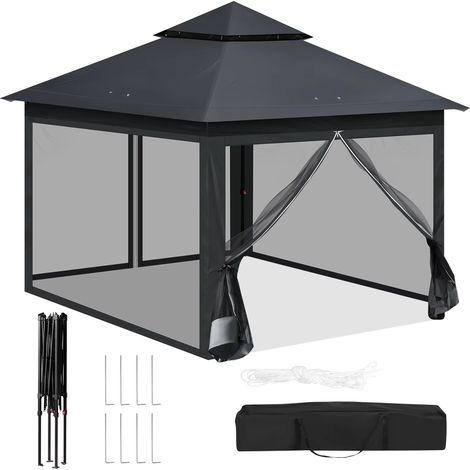 Auvent de jardin, tonnelle pliante avec moustiquaire, peut également servir de tente de réception, livré avec un sac de rangement, gris (1/5)