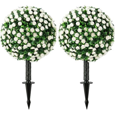 Par de bolas de rosas artificiales para exterior UV, 55 cm, blancas, con piqueta, MODENUIT (1/4)