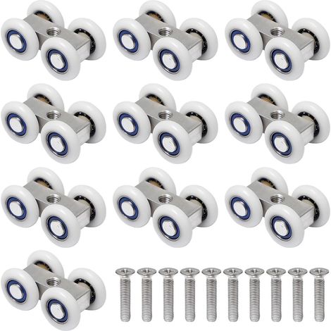 10 Pièces Roulettes Porte de Douche avec Vis M6 Rroulette porte Coulissante Douche Roulements Alliage Aluminium M6 Rouleau de Porte Coulissante pour Douche, Cuisine, Baie Vitrée et Intérieur