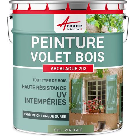 Arcane Industries – Peinture microporeuse pour volets en bois – 0.5 L vert pâle RAL 6021 – Aspect satiné, haute protection UV, anti-coulure
