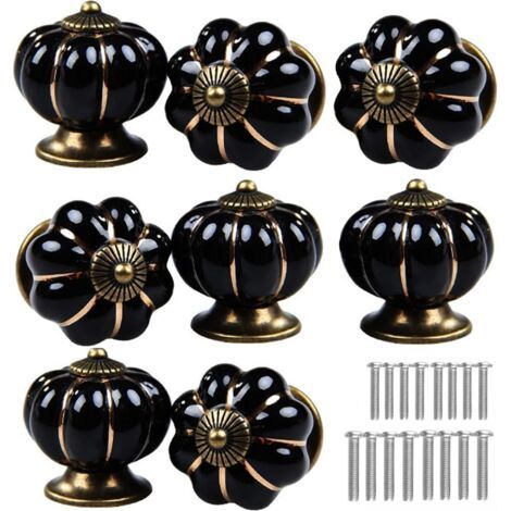 Maniglie per porte in ceramica a forma di zucca, adatte per cucine, toelette, cassetti, armadi, ecc. (Nero, set da 8) (1/4)
