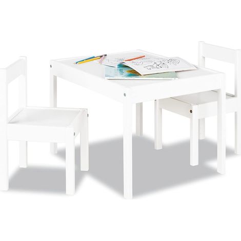 Pinolino Set di 3 sedie Sina 3 pezzi in legno, 2 sedie e 1 tavolo per bambini da 2 anni, laccato bianco, confezione da 3 (1/2)