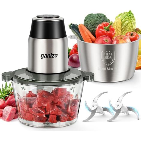 Hachoir de Cuisine Électrique Robot Hachoir avec Bols Lames Vitesses Mini Hachoir Électrique pour Viande Légumes Noix (1/5)