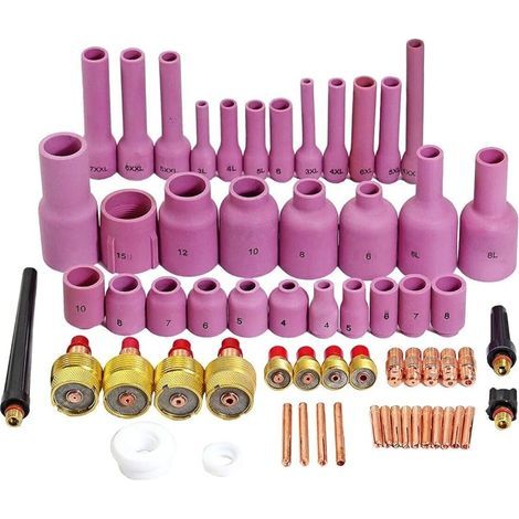 Corps de Collet Diffuseur de Gaz TIG Jumbo Grand Diamètre Buses en Alumine Coupes en Céramique 45V 13N 796F 53N série Kit d'assortiment pour SR WP 9 20 25 Torche de Soudage TIG 63pcs