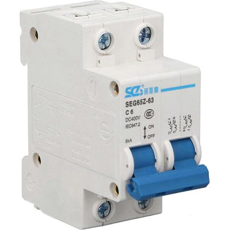 Disjoncteur miniature CC 2P 6 kA 400 V à air pour modules de systèmes photovoltaïques, réseau C6 6A