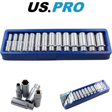US PRO Tools 14pc 3/8" Dr Deep Metric Sockets Satin Finish 8 - 21mm 1493 (1/4)