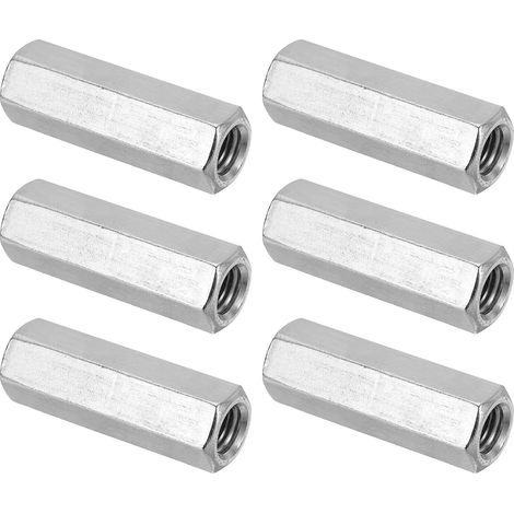 Ecrou Long M12 x 1.75 de Pas Écrou Hexagonal en Acier Inoxydable 304, 6Pcs 60mm/ 2.4" Longueur Raccords de Tige Filetés Grossiers, Écrous de Couplage, Ton Argent (1/5)
