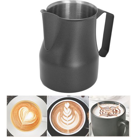 Italienischer Kaffeebecher aus Edelstahl 304 mit Ausgießer, ideal für Latte Art und Milchaufschäumen, schwarz, 450 ml (1/5)