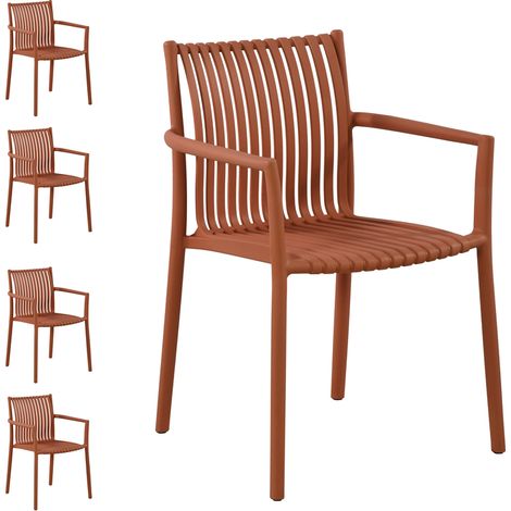 Set 4 sedie da esterno con braccioli impilabili, colore rosso, arredo bar, giardino, ristoranti (1/5)