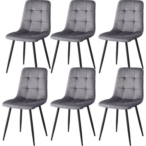 Wokaka Confezione da 6 sedie - Sedie da pranzo - Sedie in velluto olandese - Stile vintage - Grigio