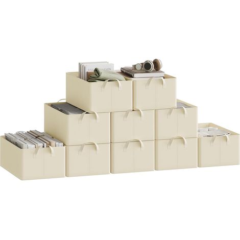 WOLTU 10x 26L Storage Boxes, Stackable Design Storage Chests Fabric, Cream