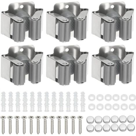 6 Pieces Wall-Mounted Broom Holder, Wall-Mounted Tool Holder, Mop Holder, for Bathroom Kitchen Office Closet Garden Garage (1/5)