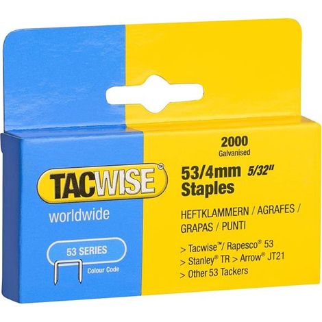 Tacwise 0333 Type 53 Series 4mm Light Duty Staples 2000 Pack - Type JT21 A