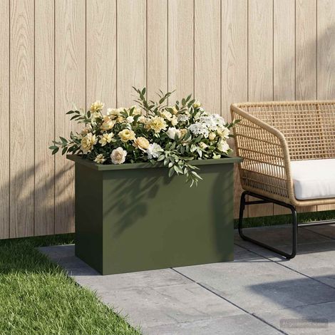 vidaXL Jardinera para jardín con luces LED Verde oliva 40 x 60 x 40 cm (1/5)