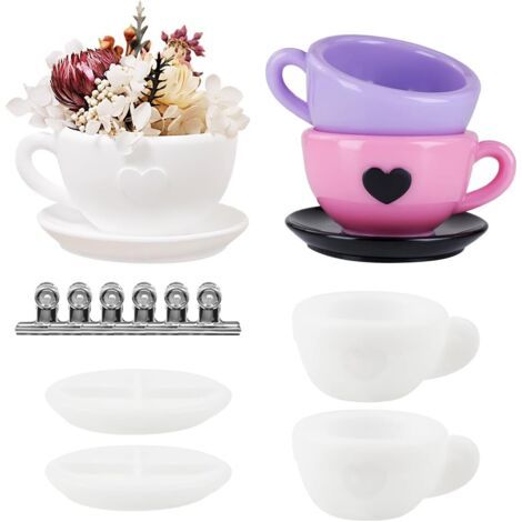 4Pcs Moules en Silicone pour Tasse À Café Créativité Bougeoir en Silicone Moules en Résine époxy Moule en Plâtre avec Plateau et Pince de 50mm, Artisanat Décoration-Antiadhésif et Facile à Démouler (1/5)