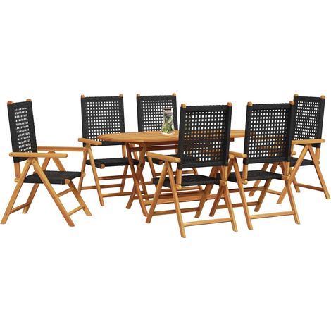 Maison Exclusive - Set da Pranzo per Giardino 7 pcs Nero Legno di Acacia Massello