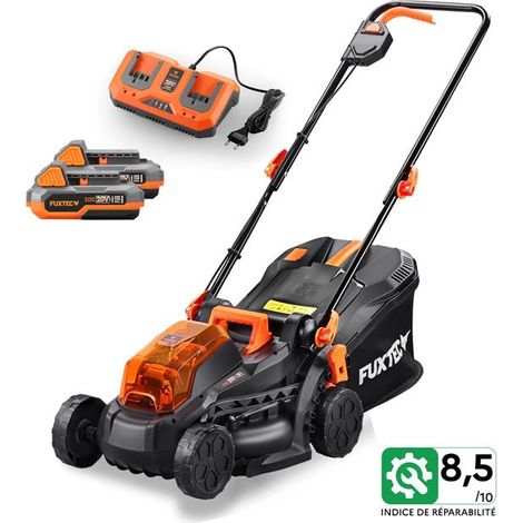Tondeuse gazon batterie 40V (2X20V) - FUXTEC FX-E1RM20 - largeur 33cm 2 batteries Li-Ion 2Ah, double chargeur 2,4A, bac 35L