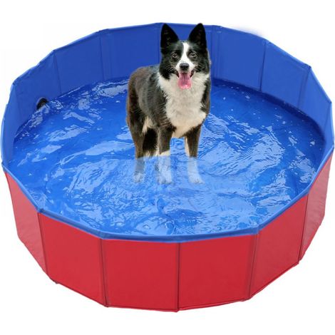 1 Piscine de bain pliable pour chien, PVC rigide, fond antidérapant, rouge, extérieur jardin (1/5)