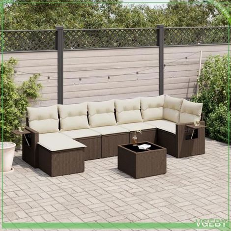 Salon de jardin - Ensemble modulable 8 pcs résine tressée - Marron - Coussins déhoussables - Anti-UV (1/5)