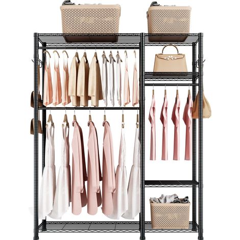 Porte-vêtements robuste en acier, 6 niveaux réglables, charge de 363 kg, 3 barres de suspension, parfait pour chambre et entrée. (1/5)