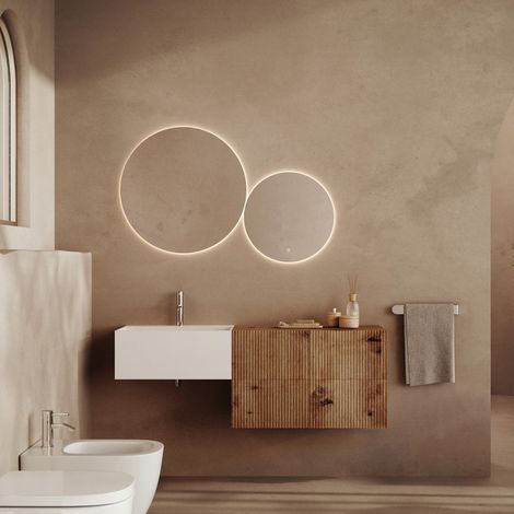 Mobile Bagno Sospeso 140Cm Lavabo Bianco E 4 Cassetti Rovere Oro Rodi (1/4)