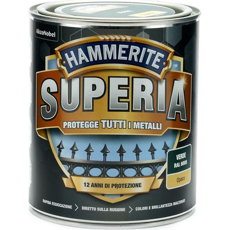 Hammerite Superia smalto metallo antiruggine interno e esterno, Opaco Verde, 750 ml (1/2)