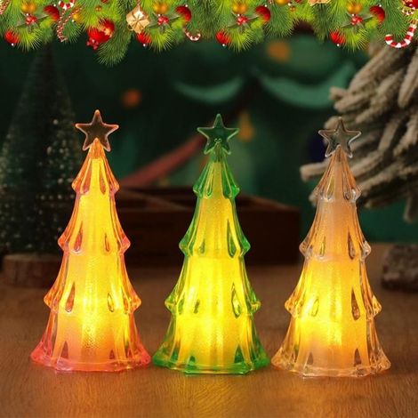 3pcs Mini Sapins de Noël LED, Décorations de Table et de Bureau à Piles, Petits Sapins Miniatures pour Maison et Fêtes (1/5)