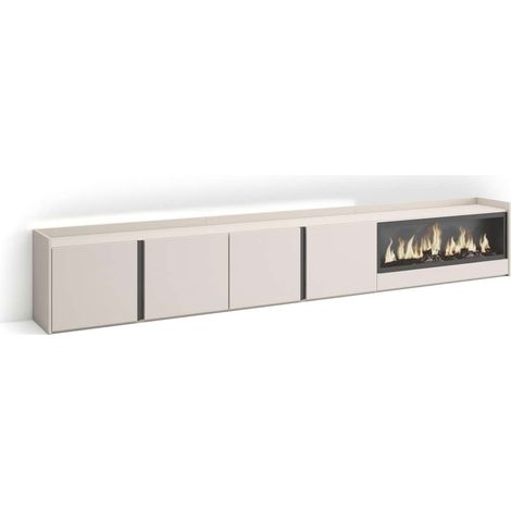 Mueble TV Almáchar-02 de 315x50x35 cm con chimenea eléctrica y luces LED, color beige (1/4)