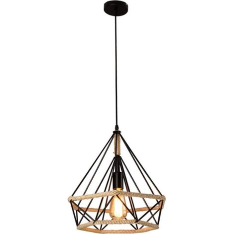 STOEX Lustre Suspension Industrielle 25cm en forme Diamant Corde de Chanvre Noir (1/4)
