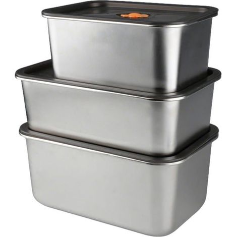Boîte alimentaire inox - 3 pièces - 1000ml - 2000ml - 3000ml - Empilables - Couvercle hermétique (1/5)