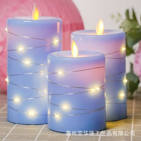 QAZQA LED 360 Grad Betrachtungswinkel, mit Sternenlichterkette, Set mit 3 LED-Kerzen, mit 10-Tasten-Fernbedienung, 24-Stunden-Timerfunktion, tanzende Flamme (Blau). (1/5)