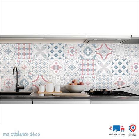 Crédence : Carreaux ciment colorés - Couleur Rose clair - Alu composite - 120 - 60 (1/3)