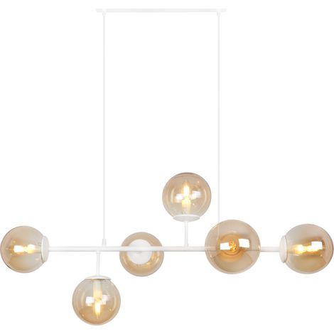 PLAFONNIER SIENA BLANC 6 AMPOULES MIEL E14 BRAS LONG (1/5)