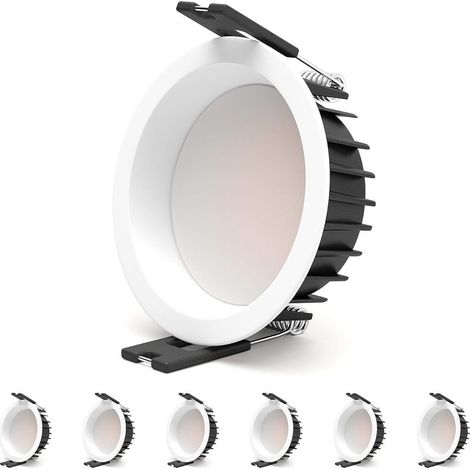 6-Pack LED Recessed Spotlight, 7W, 3000K, CRI 90+, Flicker-Free, Indoor LED Ceiling Spotlight, 100° Beam Angle, Ø85mm Cut-Out, Ceiling Lighting, Ceiling Light [Energy Class G] (1/5)