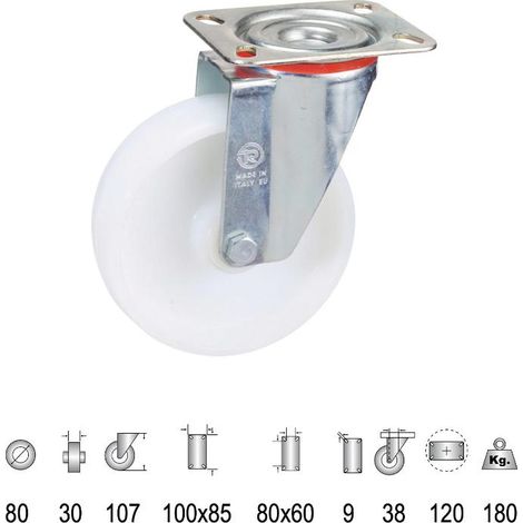 WOLFPACK LINEA PROFESIONAL rueda industrial nylon placa   80 mm. (1/5)