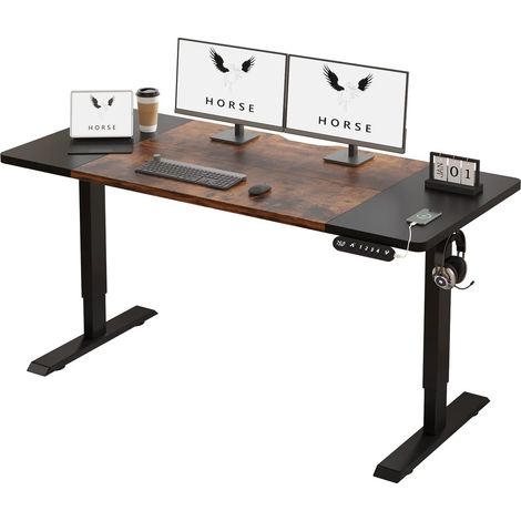 160x76cm Bureau Assis-debout Réglable en Hauteur Électrique Structure en Acier, Marron/Noir